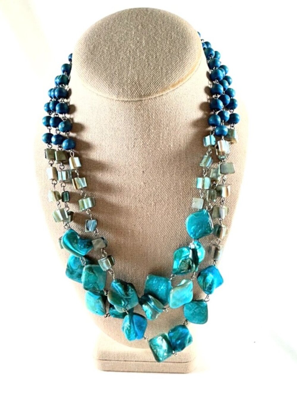 Necklace, 3 Strand, Faux Turquoise, 22 In W/ A Variety Of Stones & NY Tag